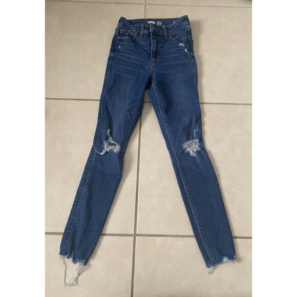 Old Navy Blue Jeans Rockstar Super Skinny High Rise Stretch Distressed Size 0 - Picture 1 of 6